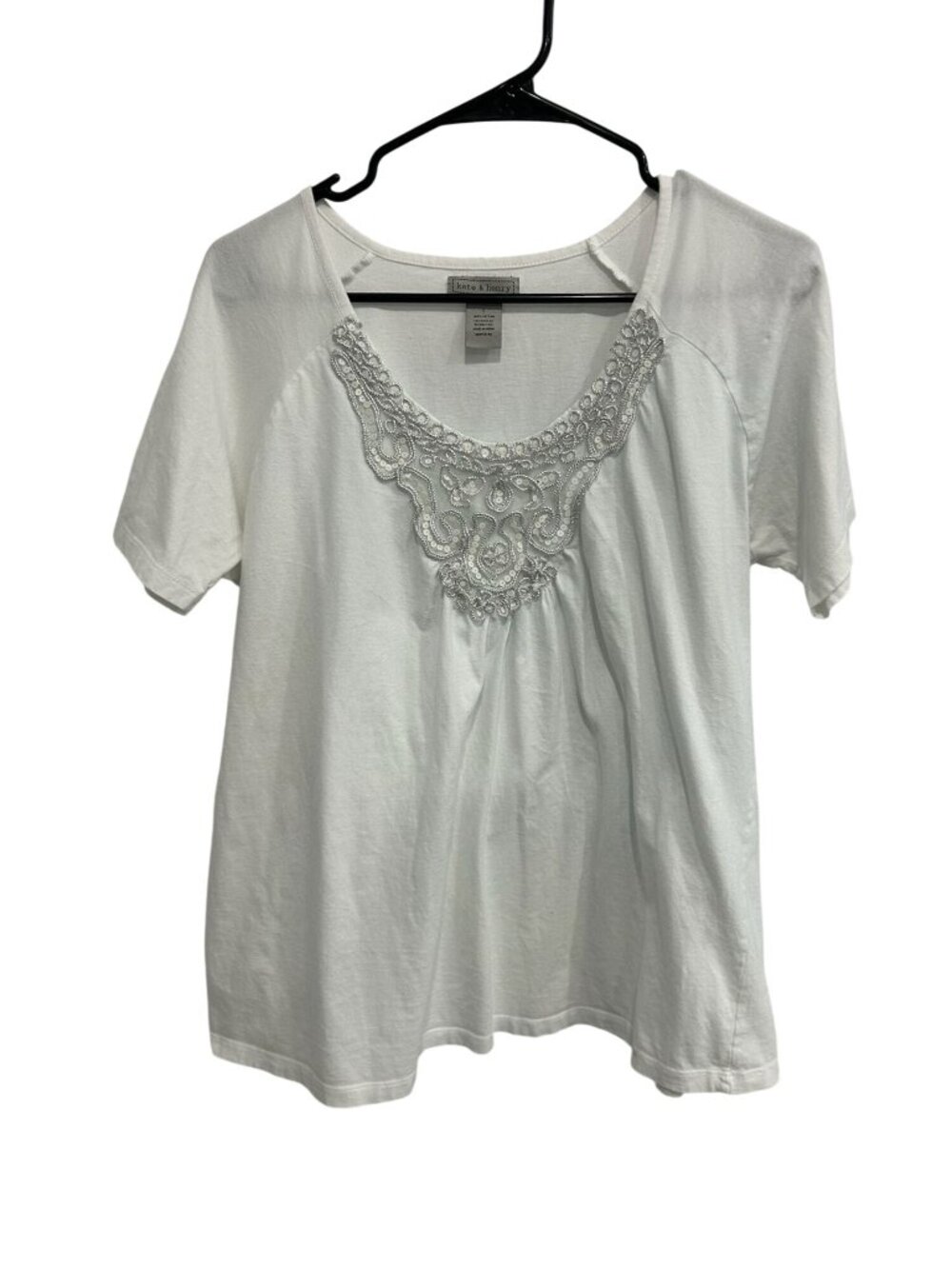 Kate & Henry Large White Cotton Embroidered Beaded Top Floralcore Romanticcore